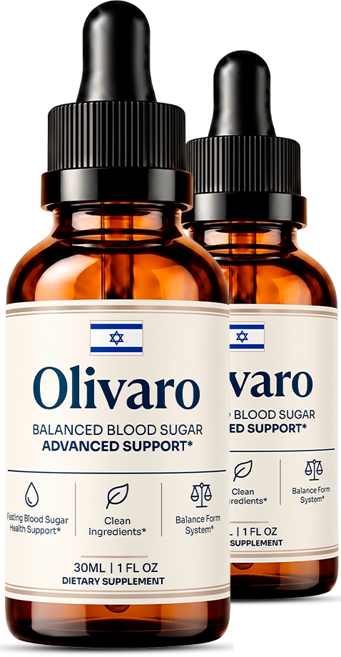 Two Olivaro Balanced Blood Sugar Advanced Support dropper bottles, 30 mL dietary supplement
